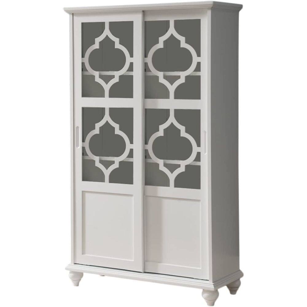 Angle. Kings Brand Furniture - Kings Brand Furniture Halswelle 2-Door White Curio Bookcase Cabinet with Glass Doors - White.