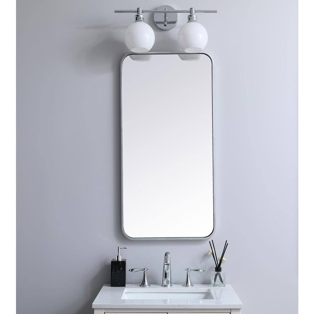 Alt View 4. Elegant Decor - Soft corner metal rectangular mirror 18x36 inch in Silver - Silver.