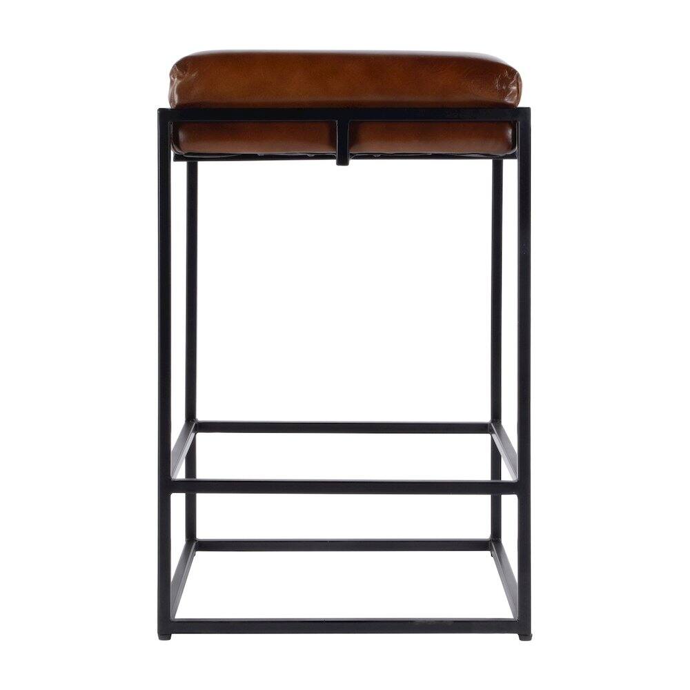 Angle. Butler Specialty - 26 in. Seat Height Leather and Iron Backless Counter Height Stool with Footrest - Black,Brown.