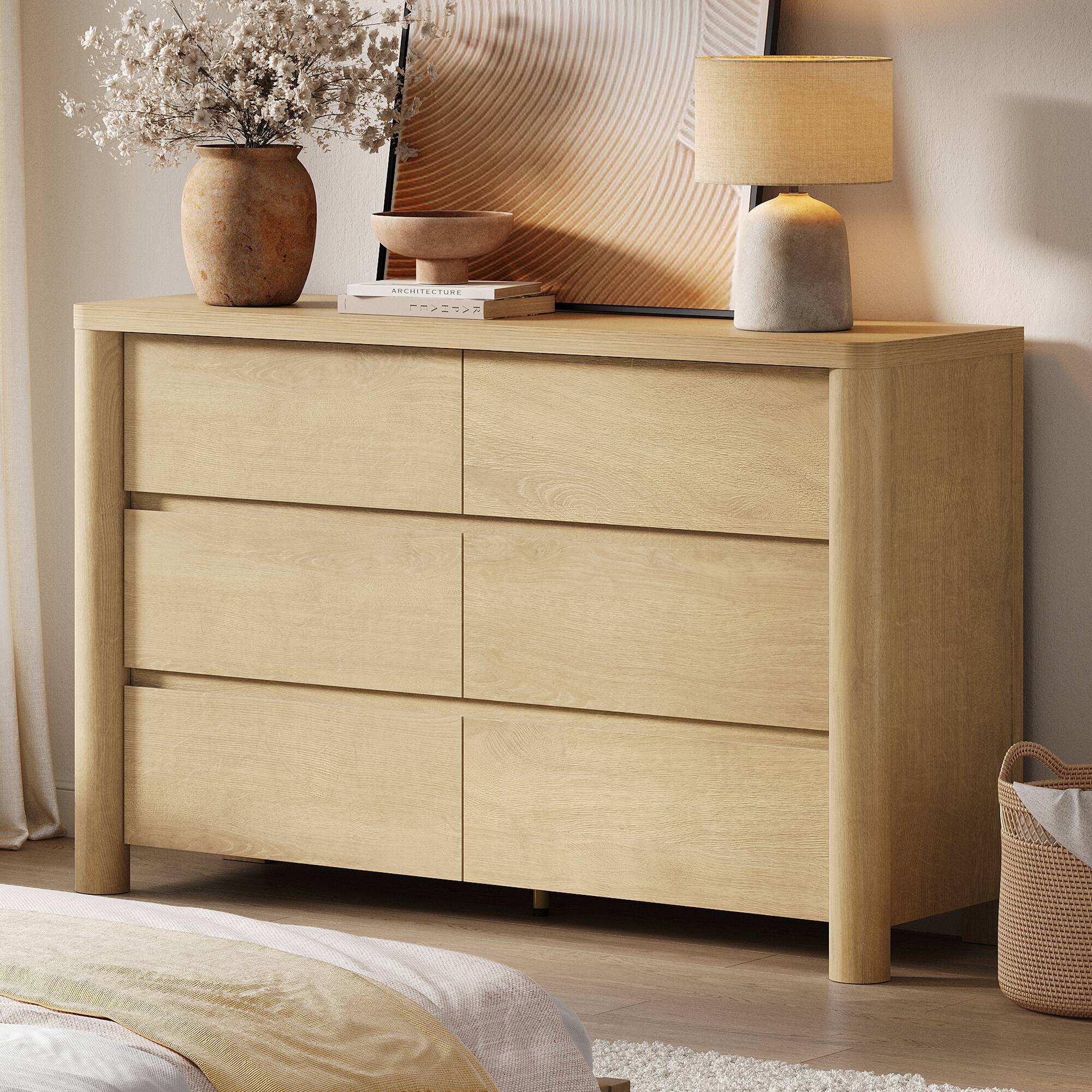 Alt View 2. ModernMate - 6 Drawers Dresser Modern Natural Wood 52.75" W Dresser Chest for Bedroom Living Room - Natural Oak.