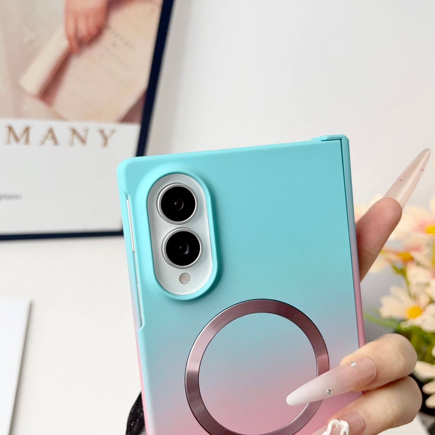 Alt View 3. Dteck - for Samsung Galaxy Z Fold8 Matte Gradient Magnetic Case,Shockproof Slim Hard PC Hinge Back Cover,Qi Wireless Charging - Blue/Wined.