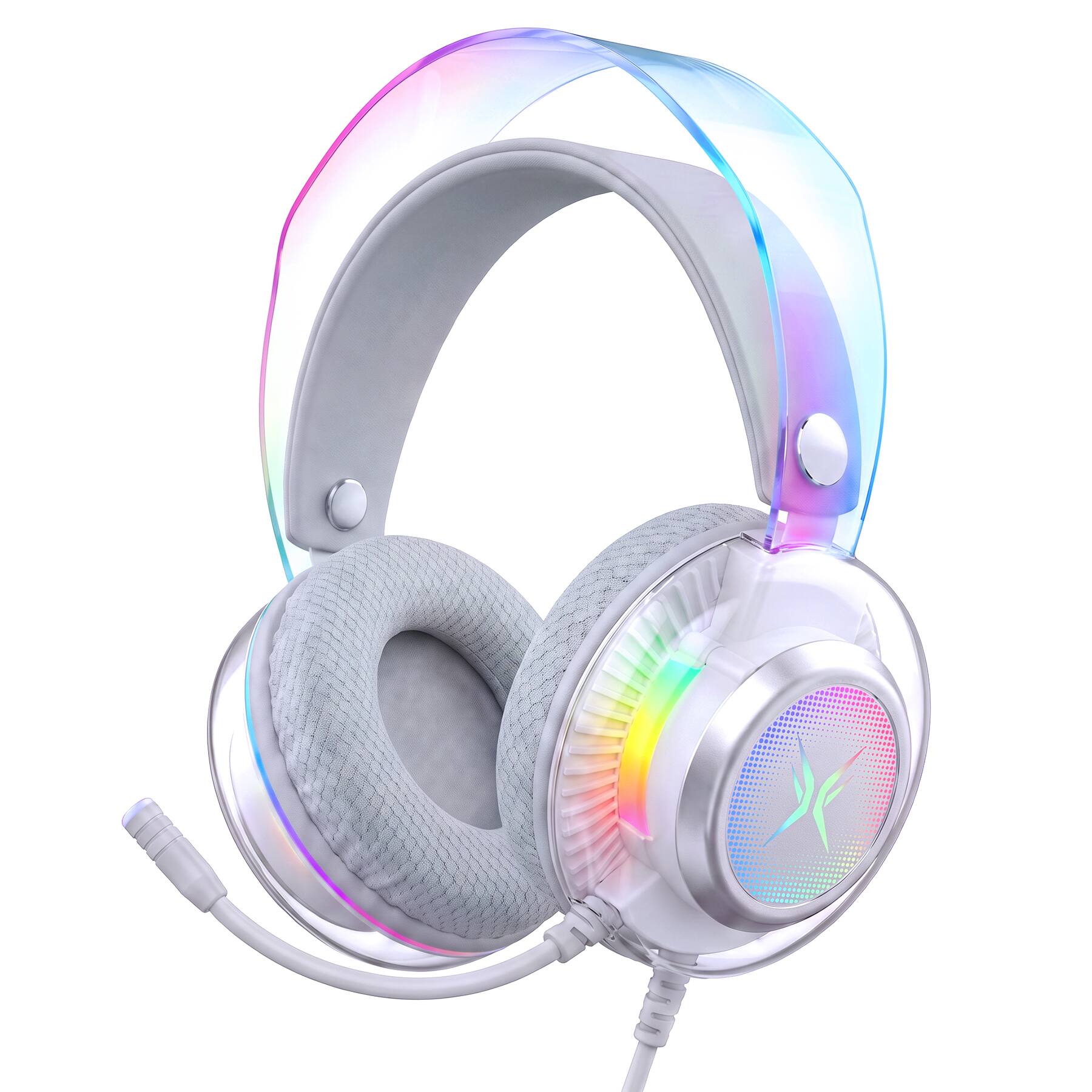 Front. VEAT00L - Pro USB Gaming Headset for PC, Computer Headphones with Noise-Cancelling Mic, 7.1 Surround Sound, RGB Light - Silver.