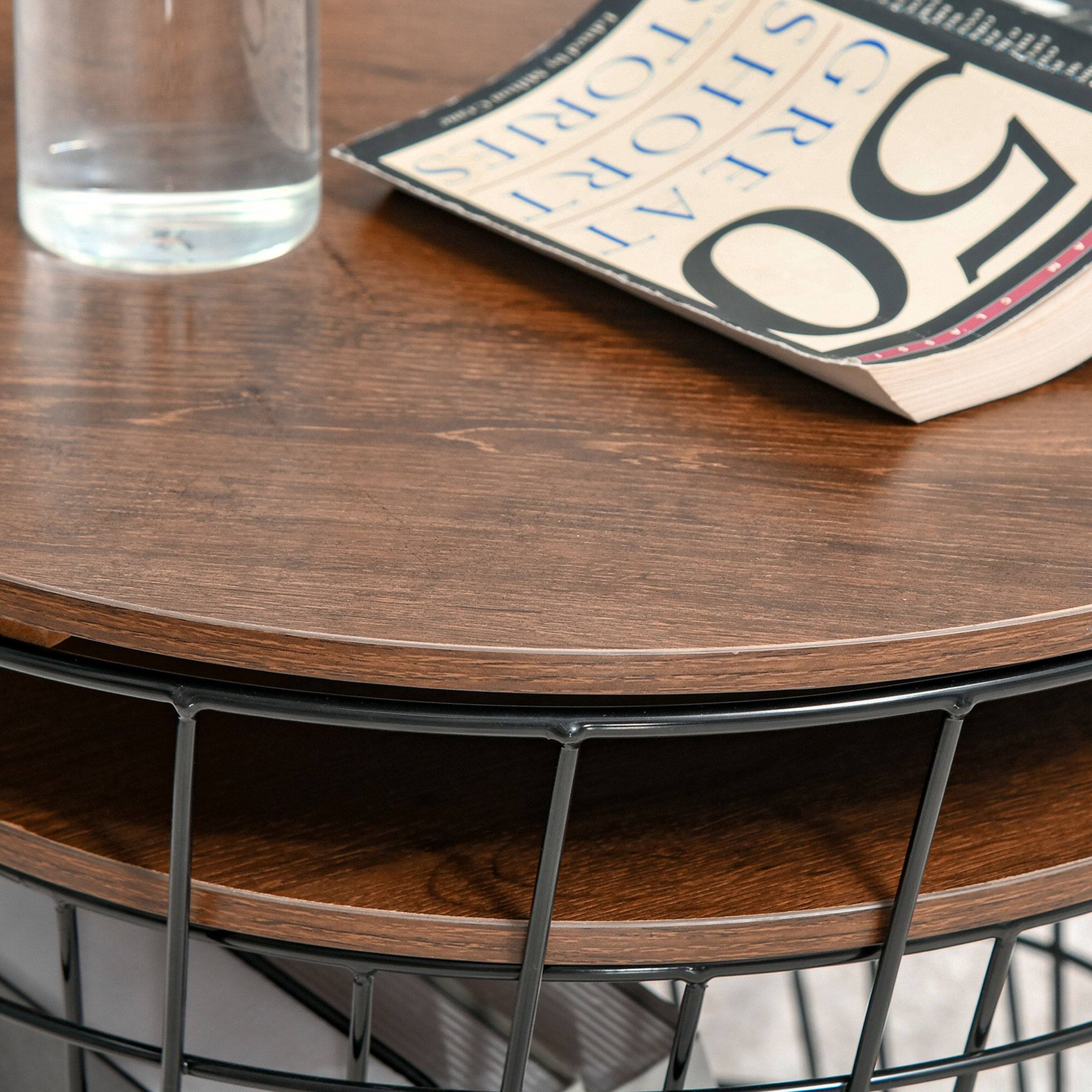 Alt View 7. Homcom - Tables Set of 2, Nesting Tables with Storage, Round Accent Side Tables with Removable Top for Living Room - Black, Rustic Brown.