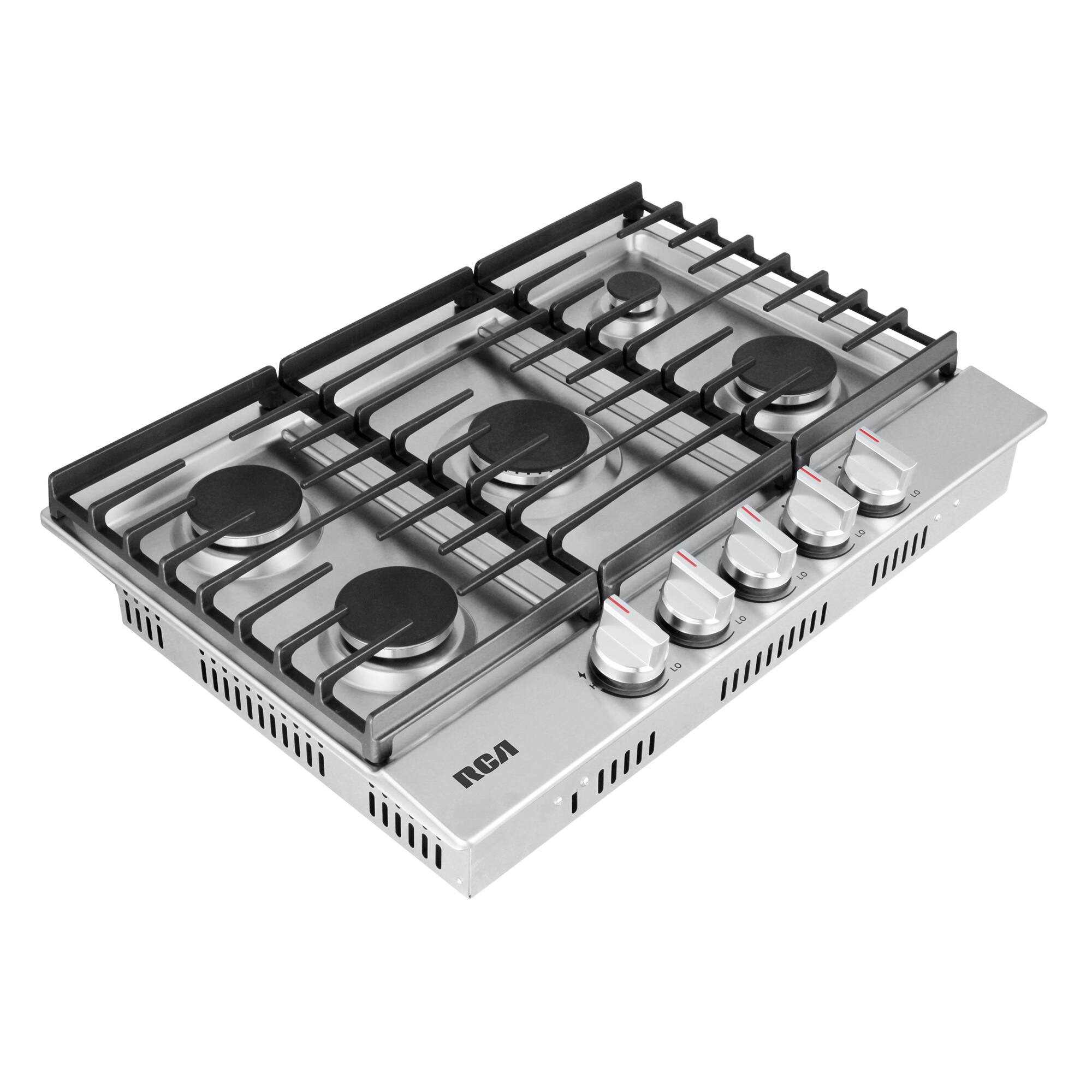 Back. RCA - R-CTGL305SS 30 in. Legacy Collection Drop-In Gas Cooktop, 5 Burners, Cast Iron Grates, Metal Knobs - Stainless Steel.