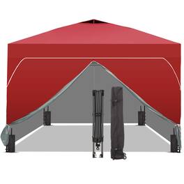 Ainfox - 12x12 Pop Up Canopy Outside Canopy with Wheeled Carry Bag SandBags and Ground Nails - Red