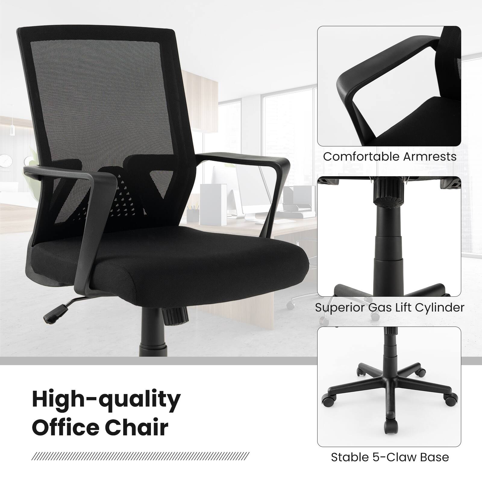High-quality Office Chair

- Comfortable Armrests
- Superior Gas Lift Cylinder
- Stable 5-Claw Base