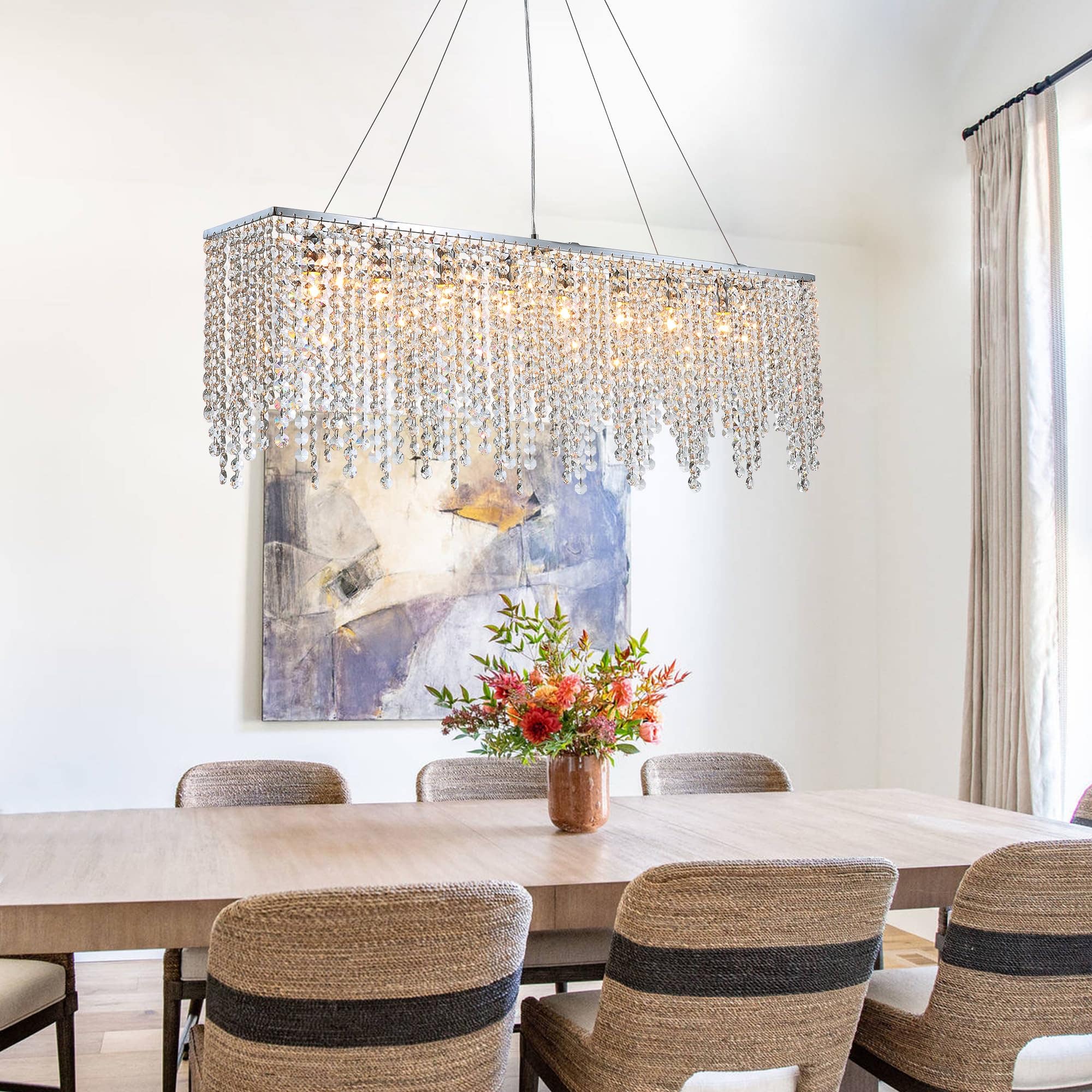 Siljoy - 8 Lights Modern Linear Rectangle L40, Pendant Lighting for Dining Room & Kitchen Island - Silver