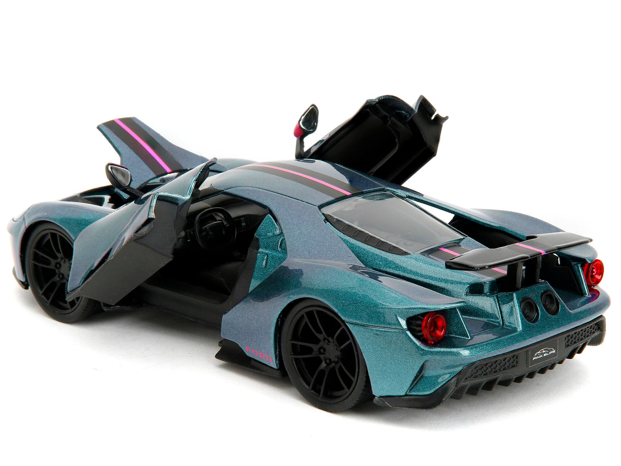 Back. Jada - 2017 Ford GT Blue Metallic with Pink and Black Stripes "Pink Slips" Series 1/24 Diecast Model Car by Jada - Blue Metallic With Pink And Black.