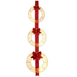 Costway - Set of 3 Pre-Lit Wreaths with 450 LED Lights Bows & Hanging Hook for Doors - Red