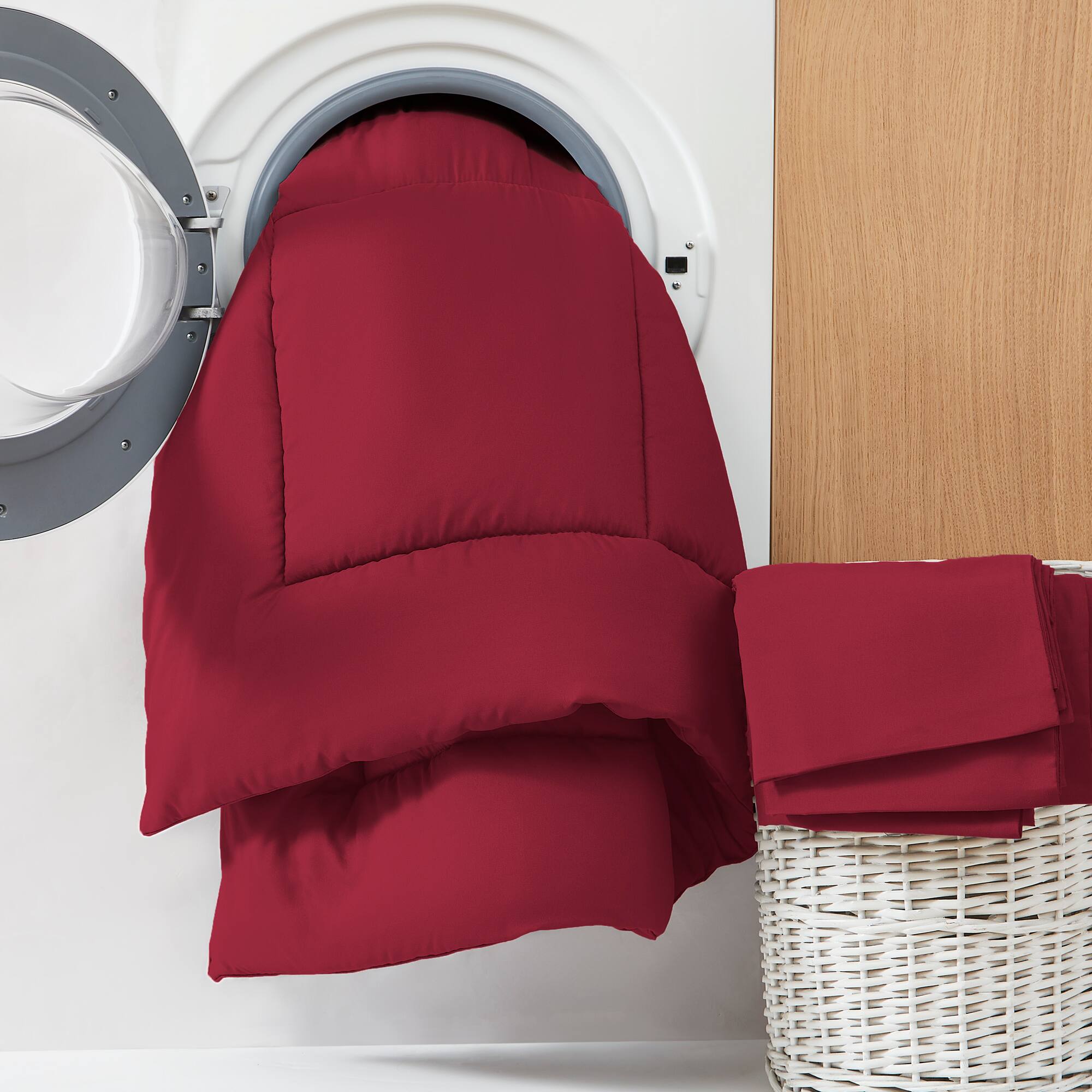 Alt View 1. Sweet Home Collection - All Season Reversible Bed-in-A-Bag Solid Color Comforter & Sheet Set, Twin - Red.