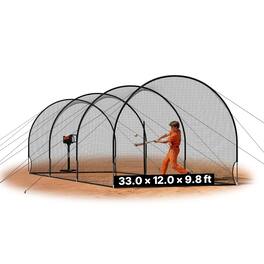 VEVOR - Baseball Batting Cage, 33.0x12.0x9.8 FT Freestanding Portable Batting Cage, Hitting Cages with 4-Ply Knotless Polyester - Black