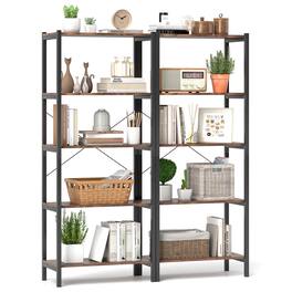 Costway - 2 PCS 5-Tier Bookshelf Bookcase with Metal Frame & Dual Anti-Tipping Kits Storage Rack - Rustic Brown,Black