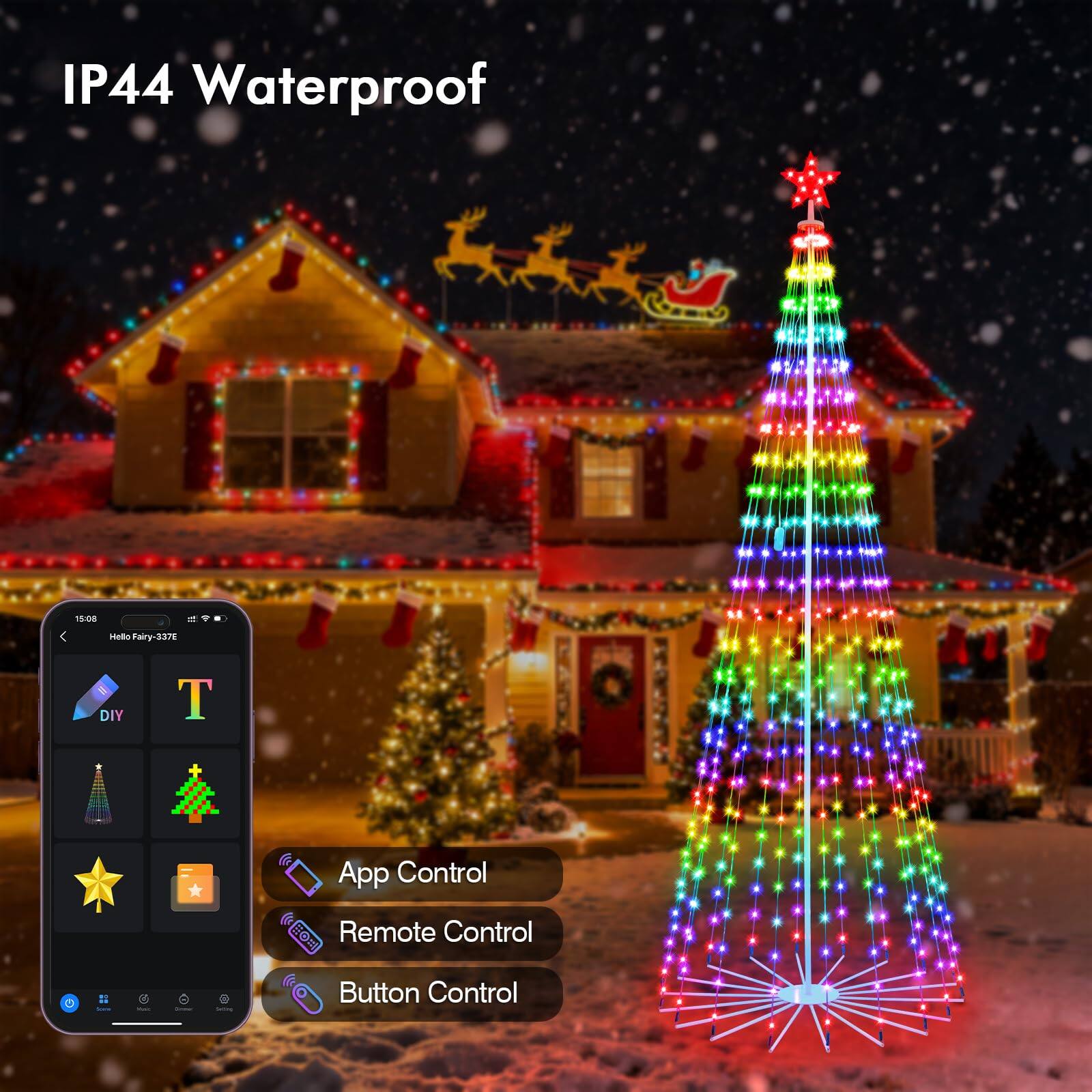 IP44 Waterproof

Hollo Fairy-337E

DIY T

App Control
Remote Control
Button Control