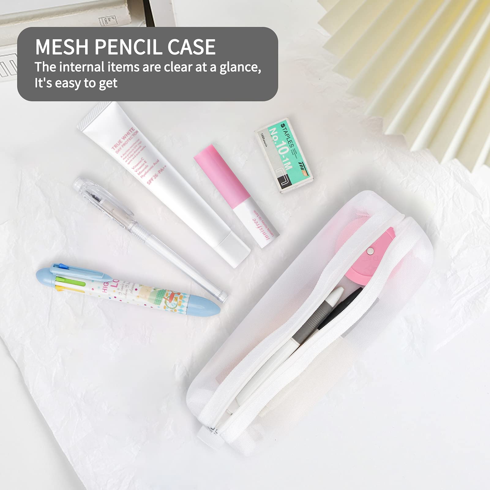 MESH PENCIL CASE  
The internal items are clear at a glance, It's easy to get