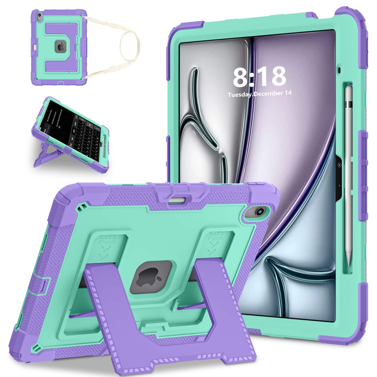 UUCOVER - Rugged Protective Case for iPad Air 13-inch M4 / M3 / M2 (2026/2025/2024) Shockproof Stand Cover with Shoulder Strap - Mint+Purple price history on PriceWatchPro