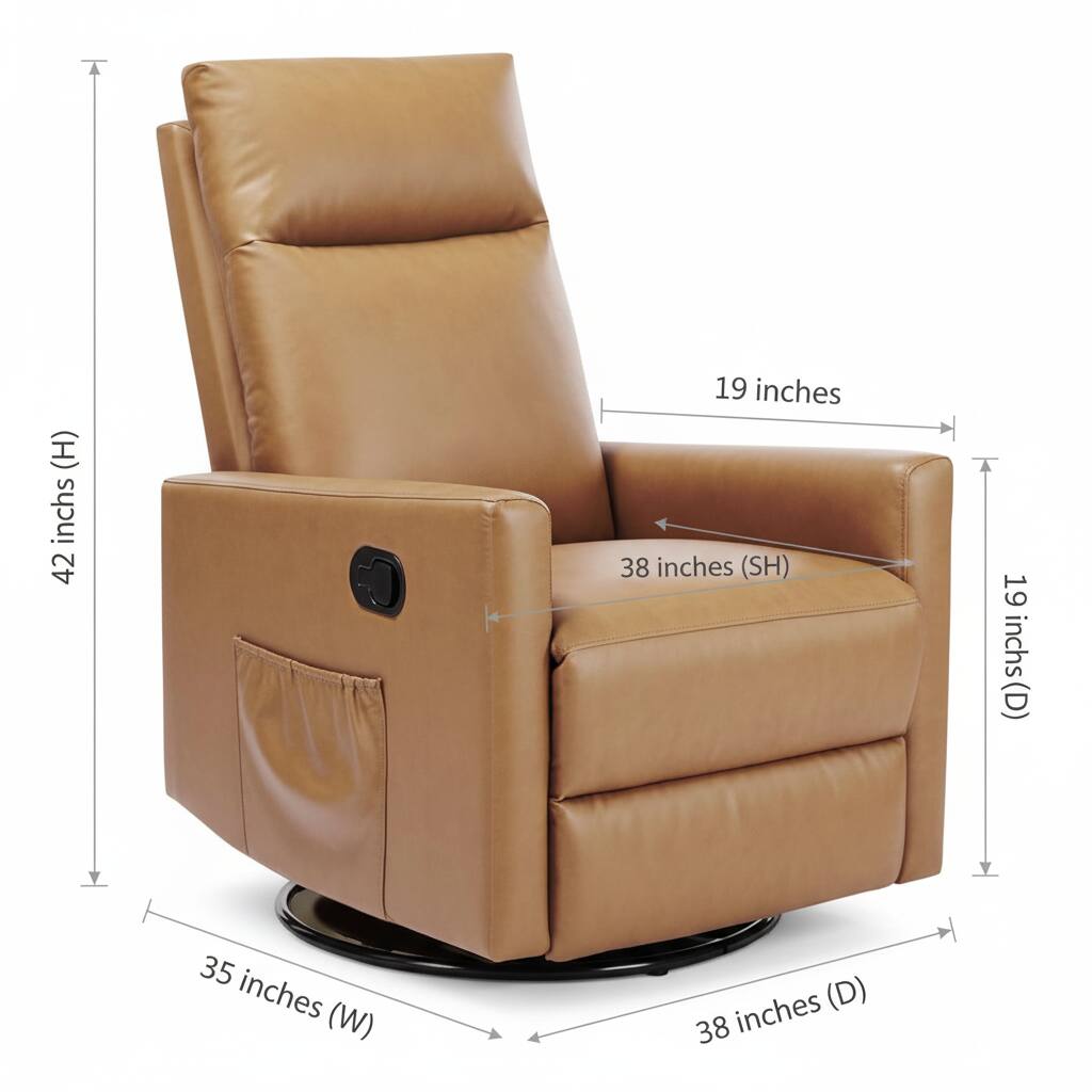 - Height (H): 42 inches
- Seat Height (SH): 38 inches
- Depth (D): 38 inches
- Width (W): 35 inches
- Armrest Height: 19 inches
- Armrest Depth: 19 inches