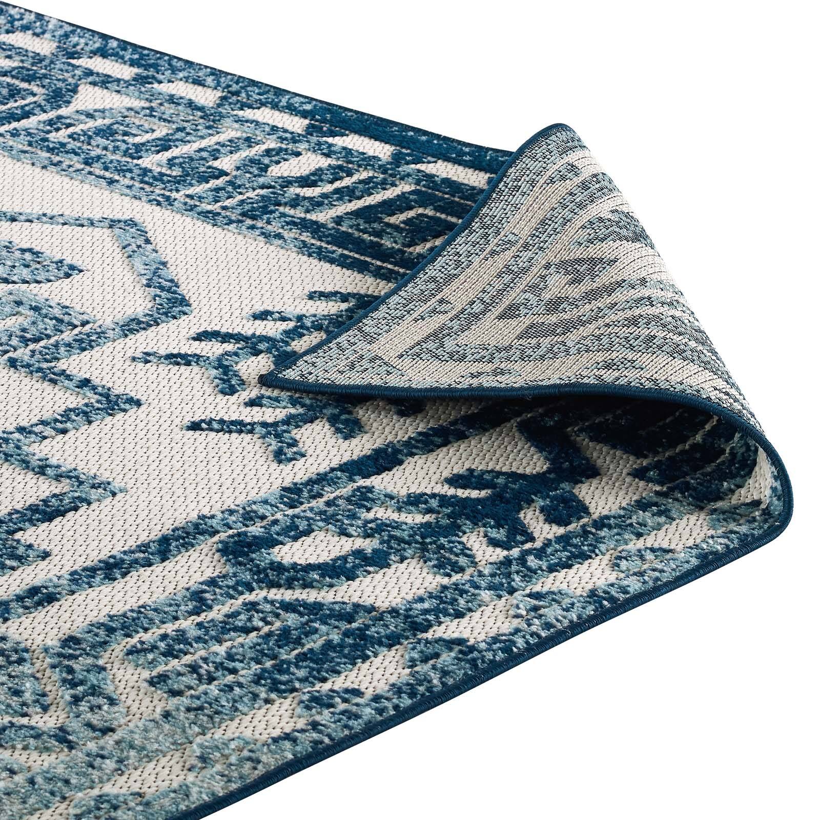 Alt View 5. Modway - Reflect Nyssa Distressed Geometric Southwestern Aztec Indoor/Outdoor Area Rug - Ivory and Blue.