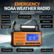 EMERGENCY NOAA WEATHER RADIO Receives AM/FM and NOAA weather radio broadcasts solar panel LED reading light power indicator crank handle sos button Automated NOAA Alert 2x USB ports LED flashlight AM/FM/Weather band headphone jack