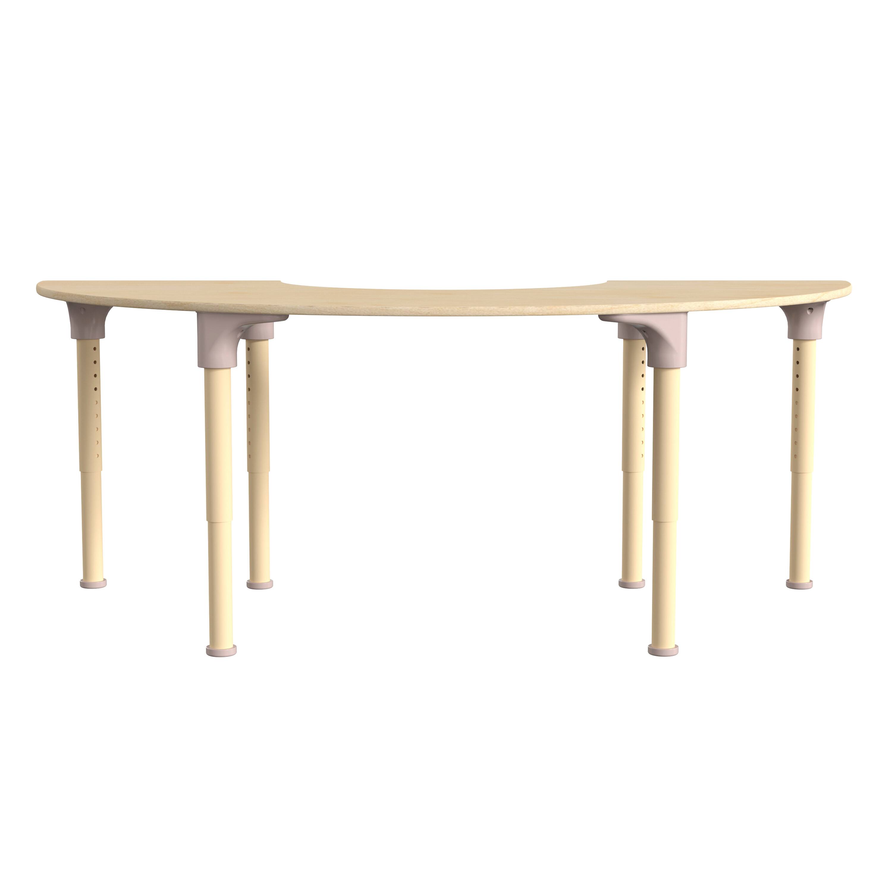 Back. Flash Furniture - Bright Beginnings 59" Commercial Grade Wooden Half Circle Adjustable Height Classroom Activity Table - Metal Legs Adjust - Natural.