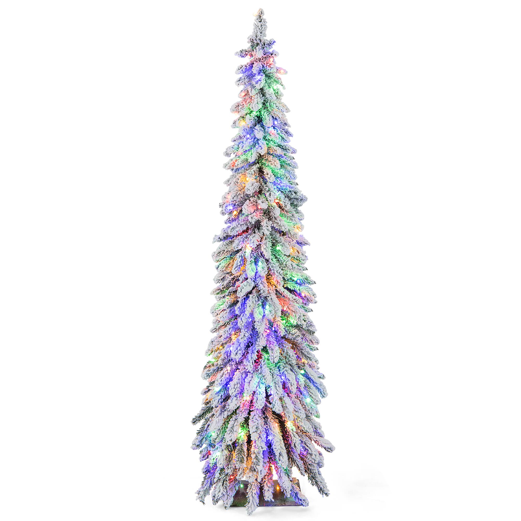 Alt View 9. Gymax - Gymax 6 FT Pre-Lit Artificial Christmas Tree Snow-Flocked Slim Pencil Christmas Tree - Green, White.