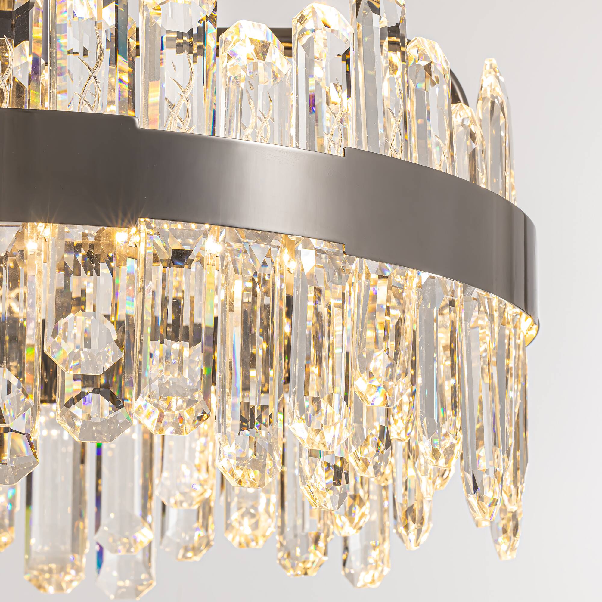 Alt View 4. Siljoy - 24-inch  Modern Round Clear Crystal Chandelier Dimmable Color Changing Pendant for Kitchen Island - Polished Nickel.