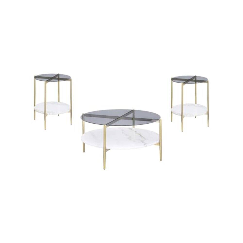 Coaster Co. of America - Jonelle 3-piece Round Coffee and End Table Set Gold - Gray