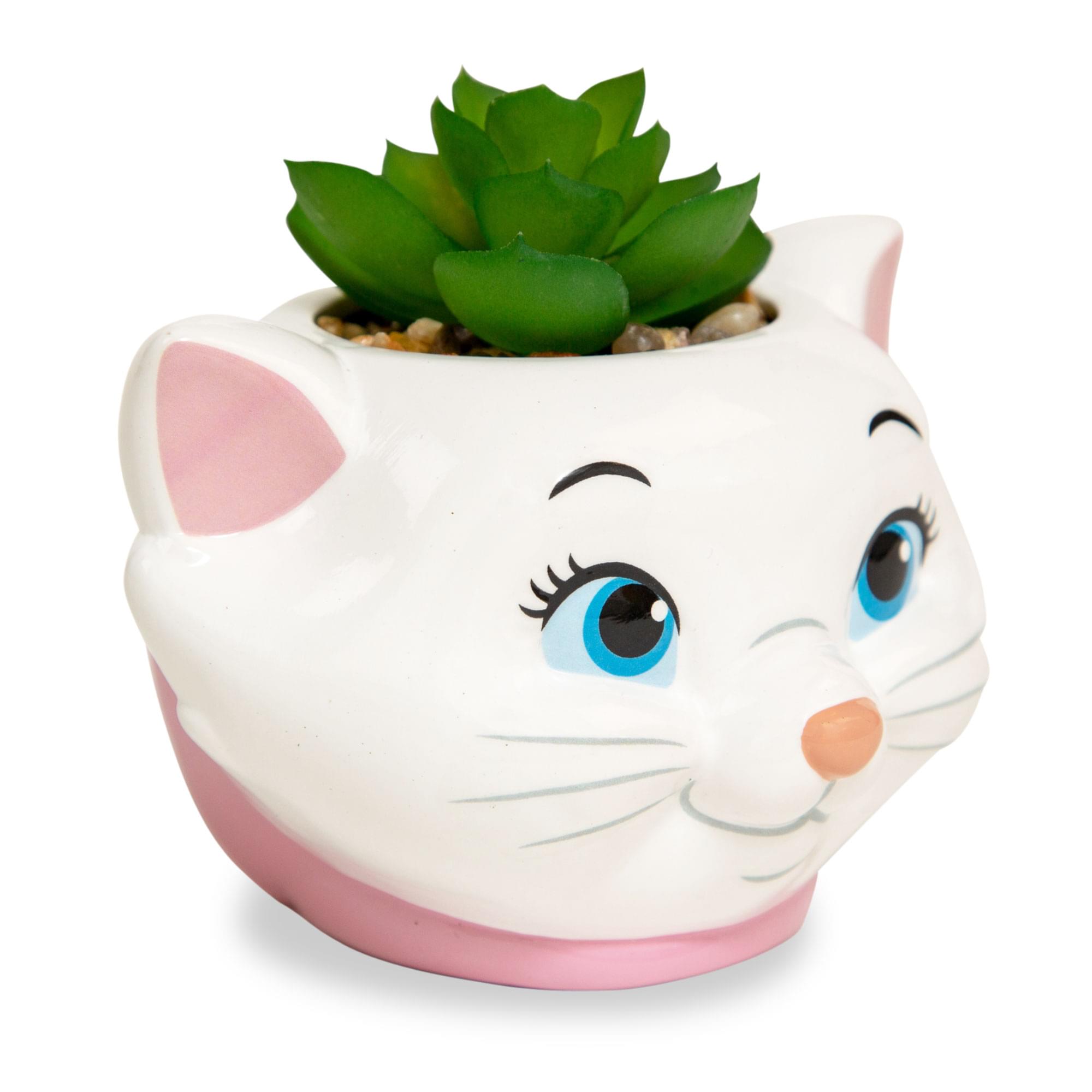 Alt View 1. Disney - Disney The Aristocats Marie 4-Inch Mini Planter With Artificial Succulent - White.