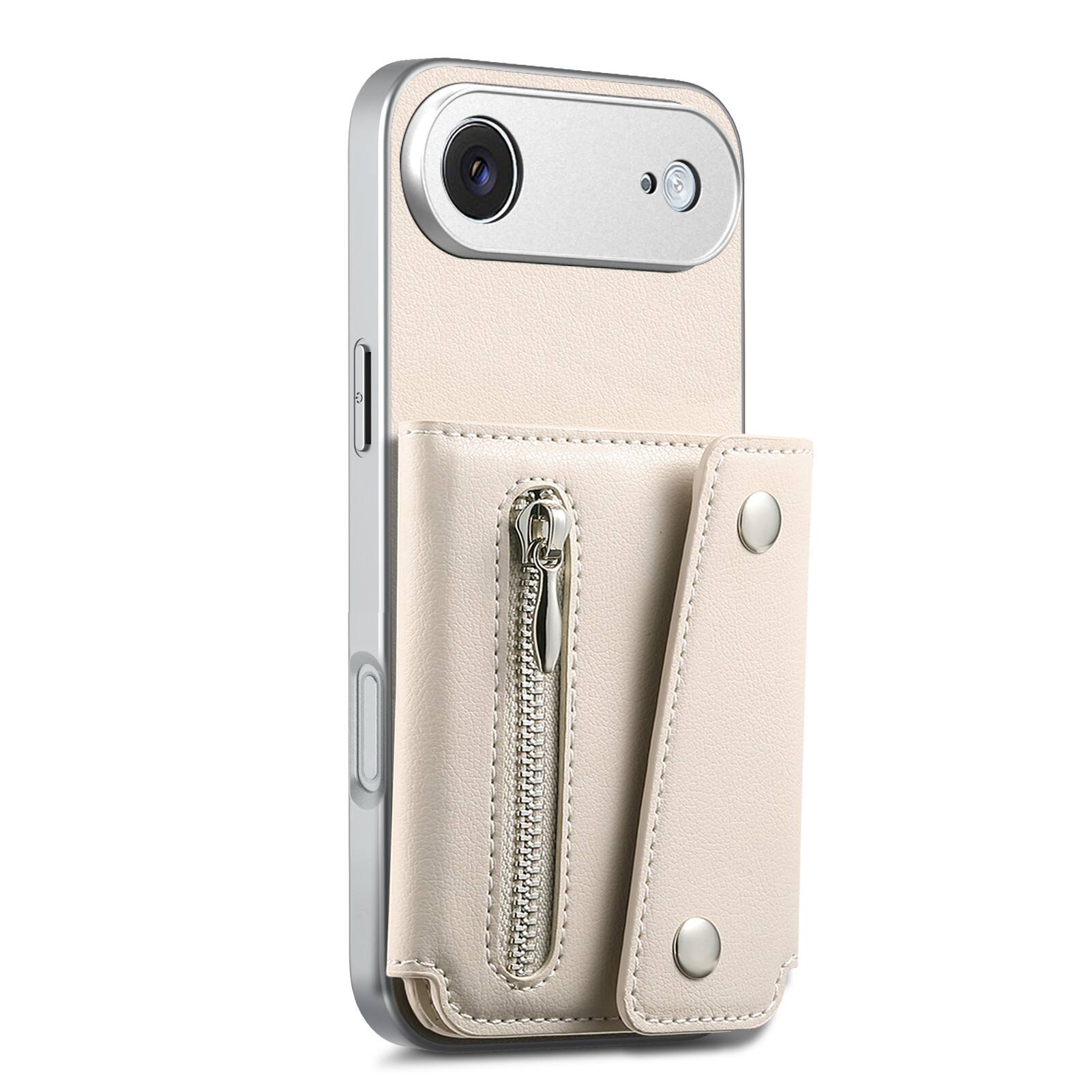 Angle. Dteck - PU Leather Wallet Case for Apple iPhone Air, Shockproof Kickstand Phone Cover with Card Slots and Zipper Pocket - Beige.