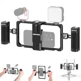 Neewer - Upgraded Phone Vlog Kit - Video Stabilizer with Dual Handle & Mic Clip for iPhone & Android - Black