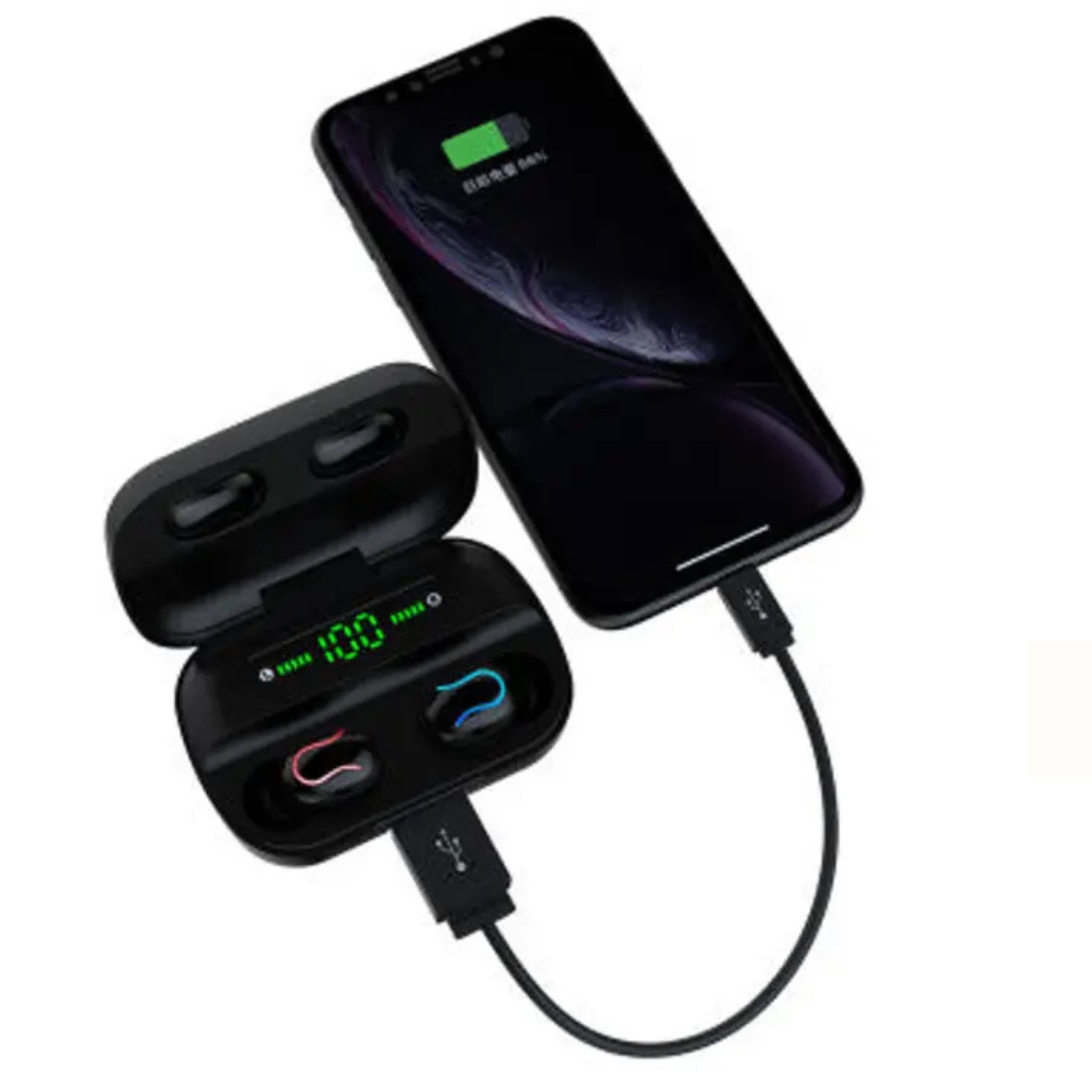 Angle. Kitcheniva - Wireless True Twin Ear Pods With Portable Power Bank Charger For On The Go Use.