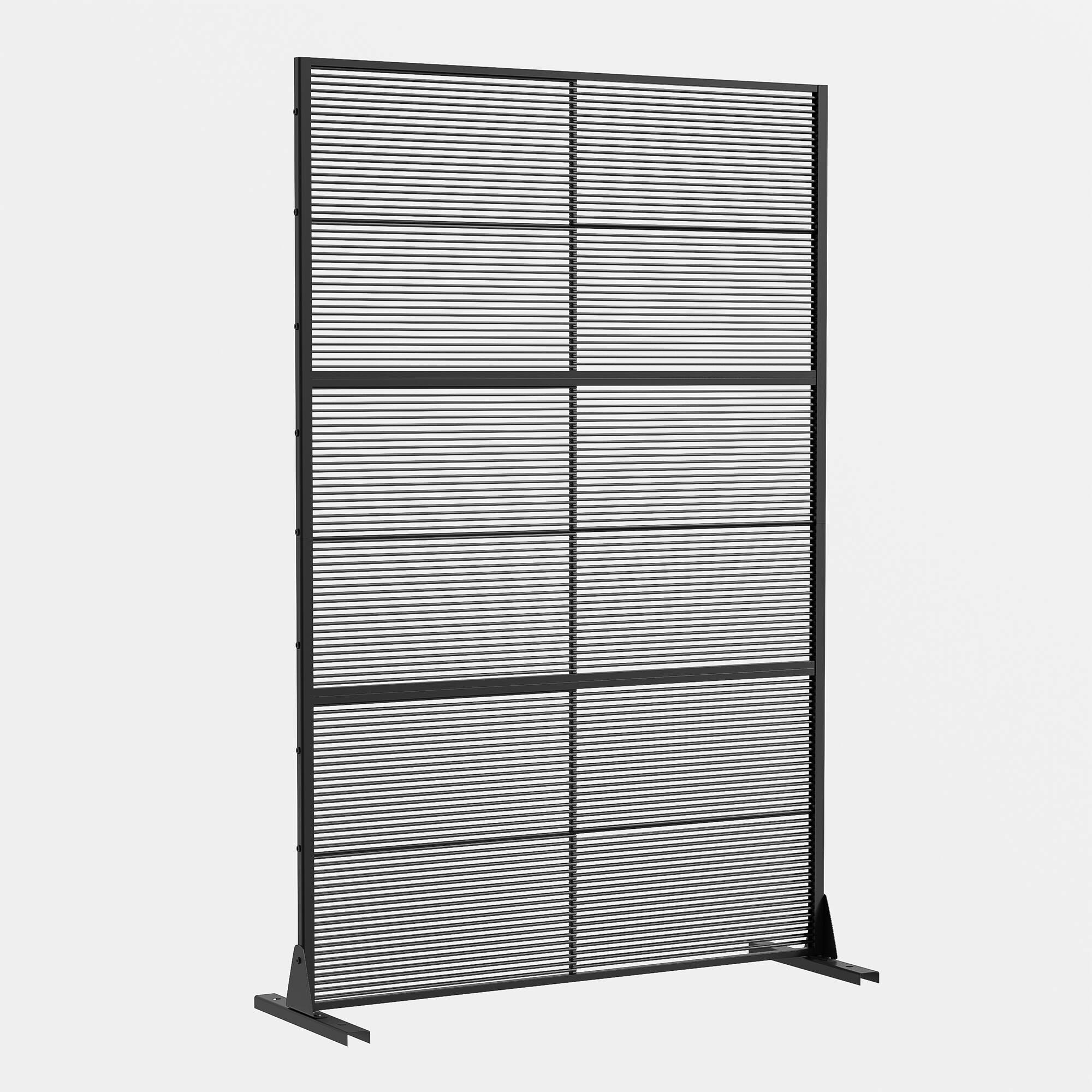 Angle. PexFix - 72 in. x 47 in. Rattan Horizontal Pattern Metal Outdoor Privacy Screen & Panels, Freestanding Garden Divider Fence - Black.