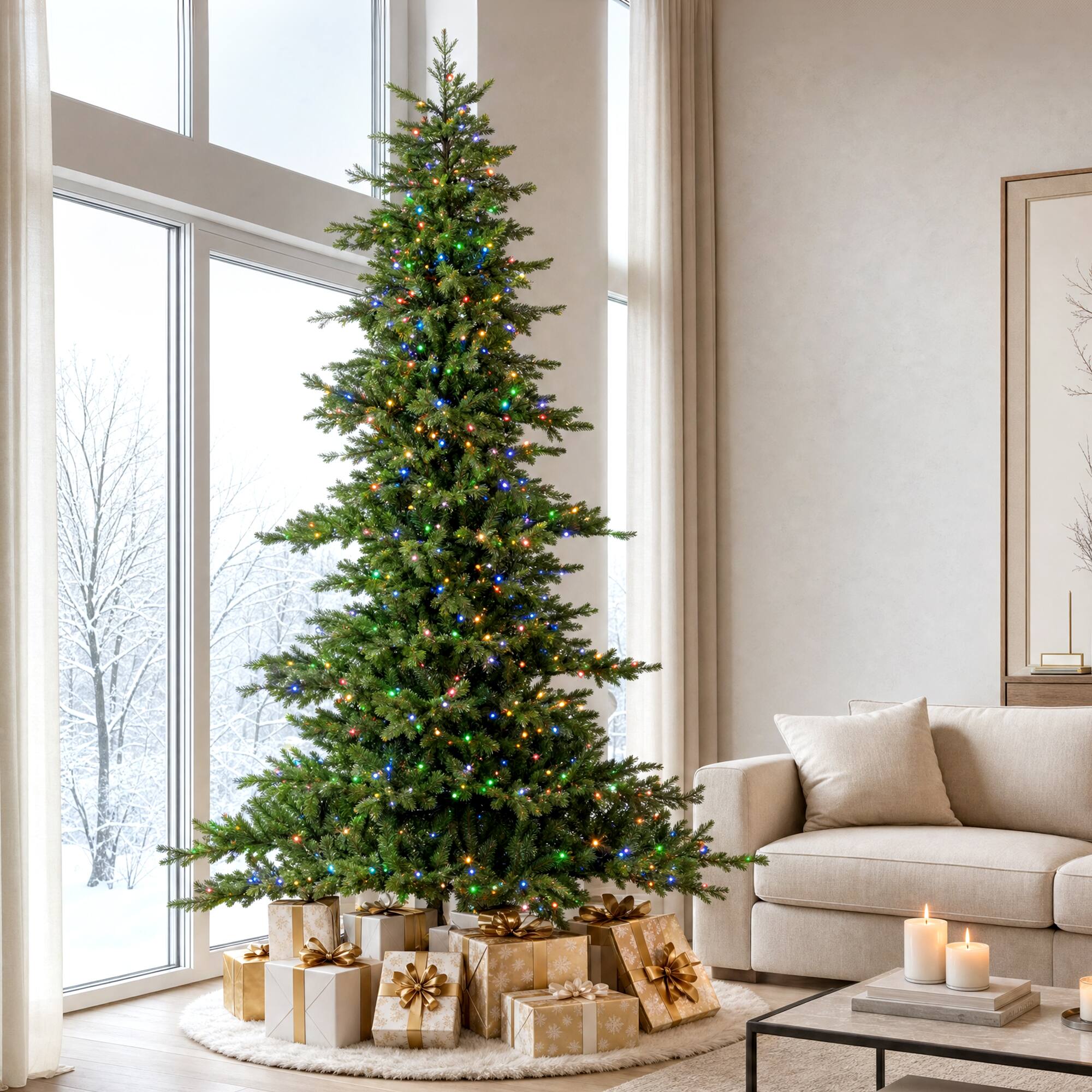 Front. Glitzhome - 9ft Pre-Lit Full Fir Artificial Christmas Tree with 900 C4 Strawberry Lights - Green.