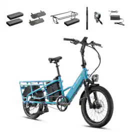 Lectric eBikes - XPedition2 Dual-Battery Long-Range eBike (Max 170mi/28mph) + XL Pannier Bags/Orbitor/Headlight/Boards/Seat Post/Cushions - Raindrop Blue