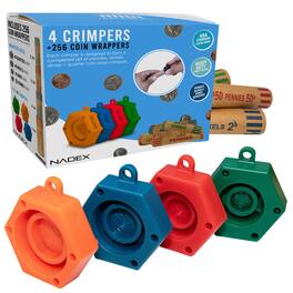 Assorted Preformed Crimped-End Coin-Roll Wrappers with Color-Coded Crimping Tool 256 Pack