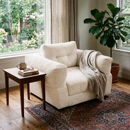Famapy - Convertible Chair Bed Corduroy Oversized Single Sofa Chair, High Resilience Foam Removable Washable Cover - White