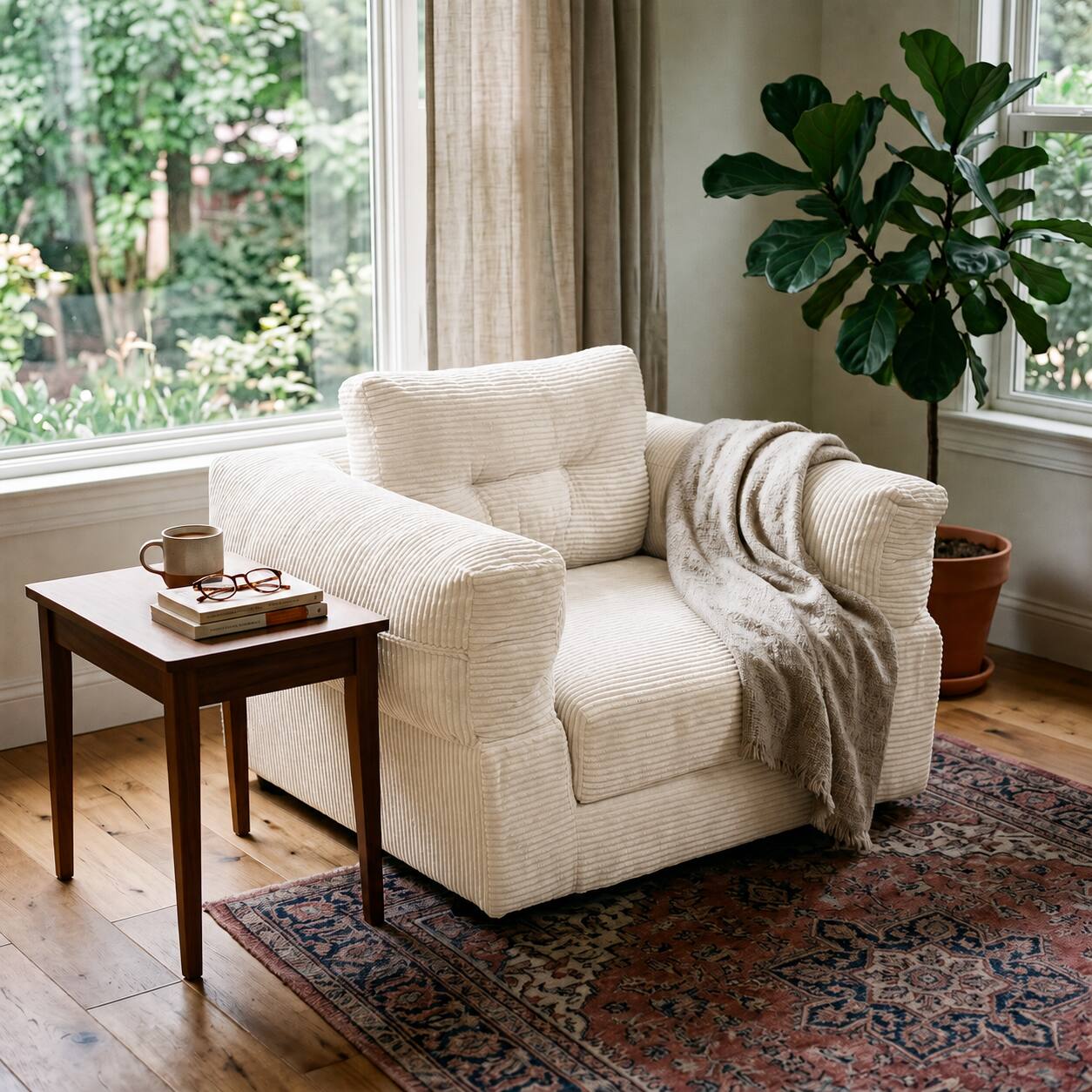 Front. Famapy - Convertible Chair Bed Corduroy Oversized Single Sofa Chair, High Resilience Foam Removable Washable Cover - White.