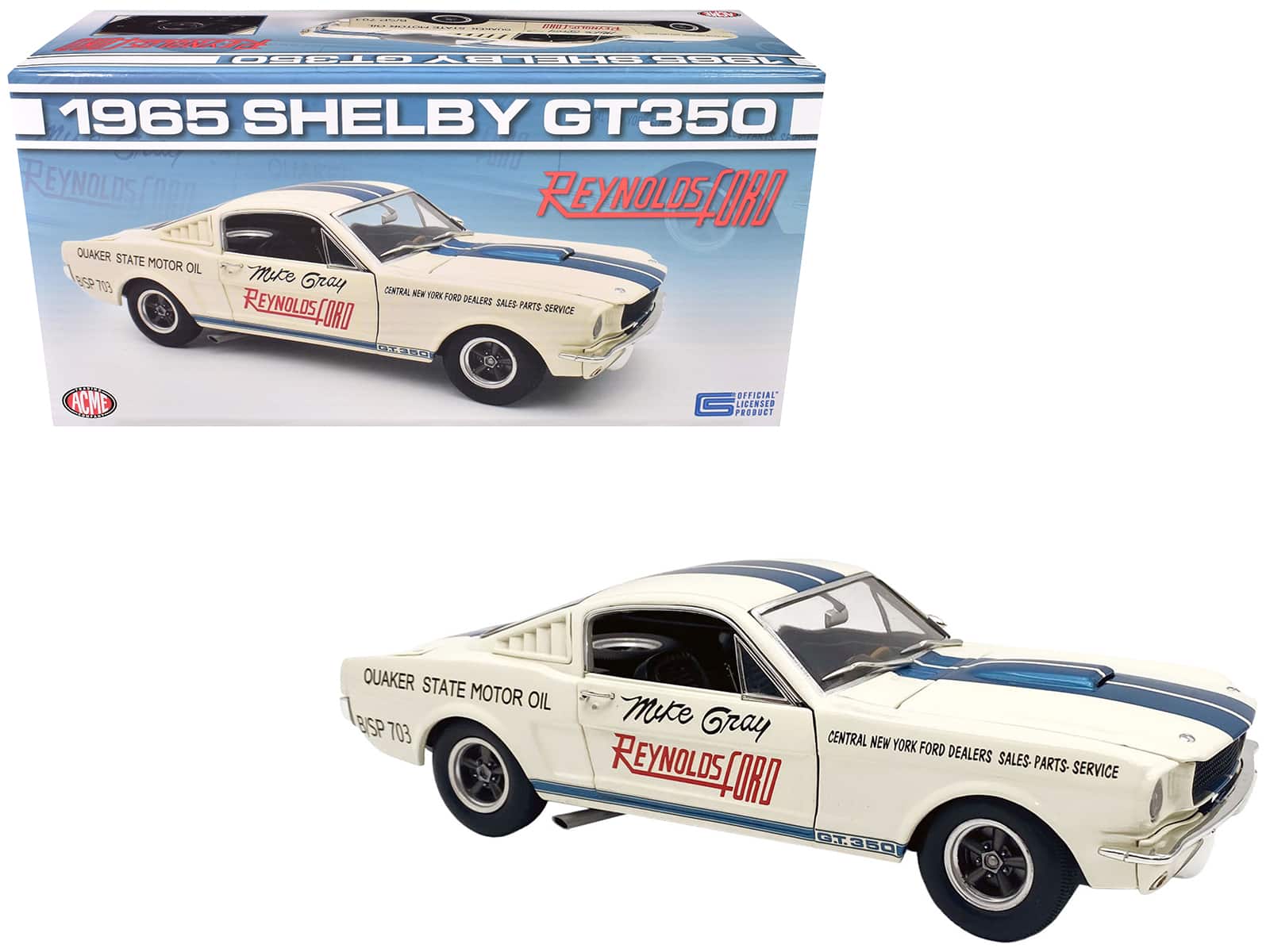 ACME - 1965 Shelby GT350 "Reynolds Ford" with Blue Stripes Limited Edition to 204 pieces Worldwide 1/18 - White