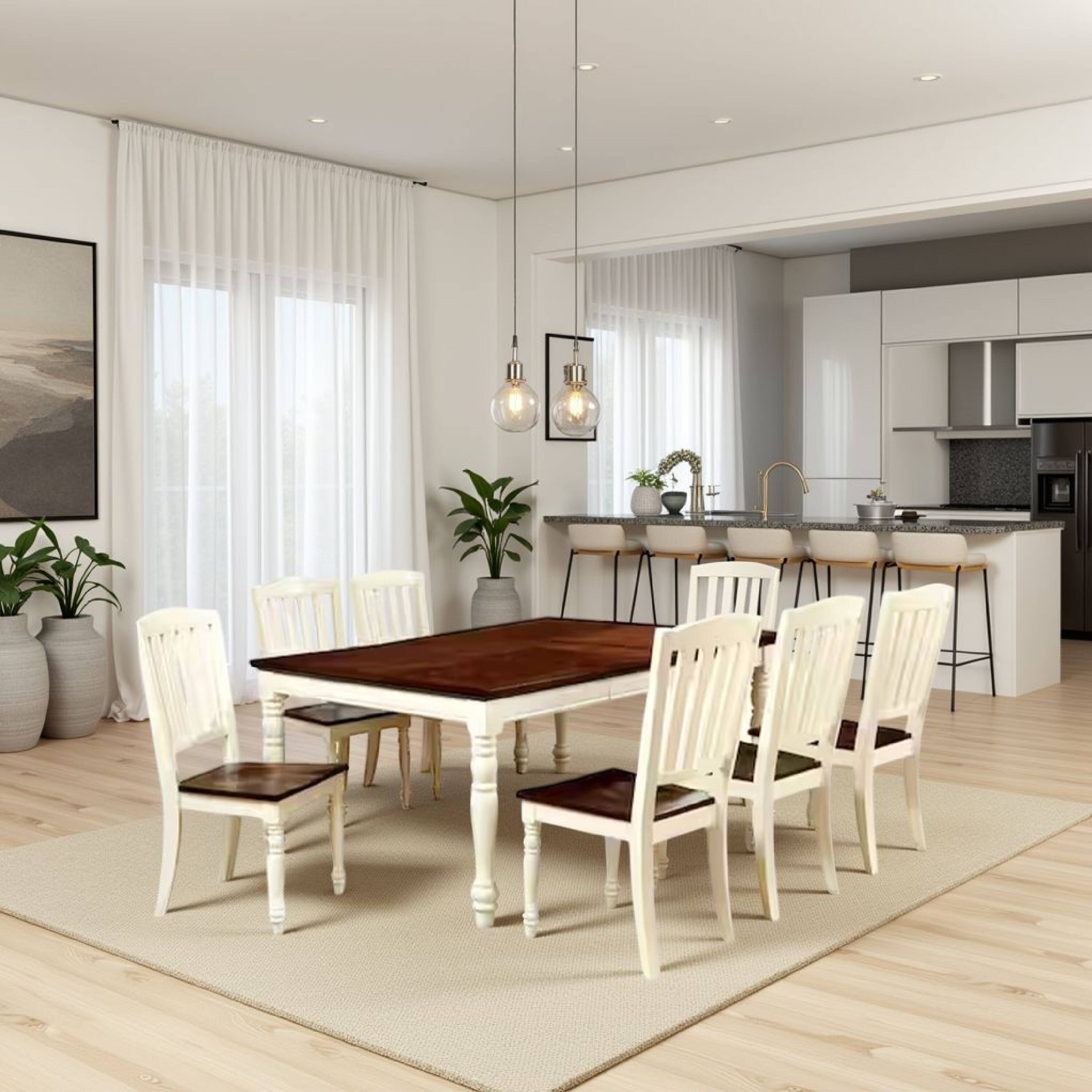 Alt View 5. Manhattan Lane - Bey 7pc Dining Table and Chair Set, 60-78 Inch Extendable, White Brown - White, Oak Brown.