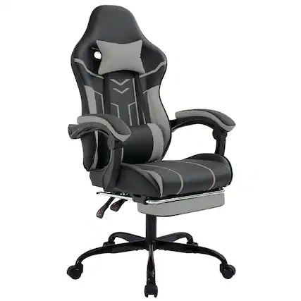 Front. LUCKY ONE - Multi-Functional Leather Gaming/Office Chair - Black/Grey.