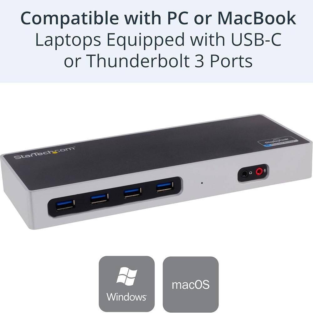 Compatible with PC or MacBook Laptops Equipped with USB-C or Thunderbolt 3 Ports

Windows macOS