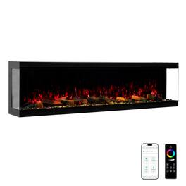 Mondawe - 72" Recessed/Wall Mounted 3-Sided Electric Fireplace with App and Wifi Smart Control, 1500W/3000W PTC Ceramic Heating - Black