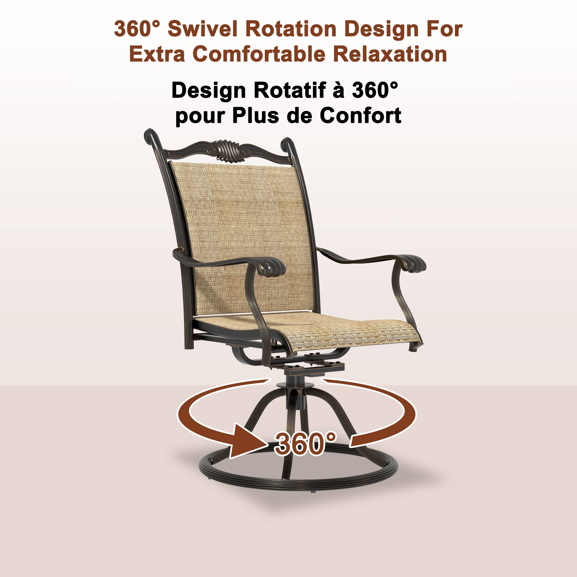 360° Swivel Rotation Design For Extra Comfortable Relaxation  
Design Rotatif à 360° pour Plus de Confort