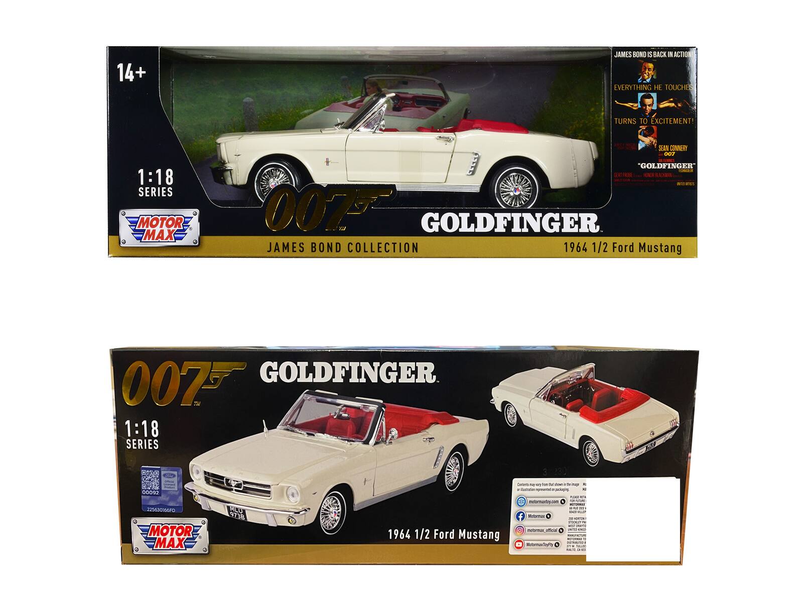 14+ JAMES BOND IS BACK IN ACTION! EVERYTHING HE TOUCHES TURNS TO EXCITEMENT! 1:18 SERIES MOTOR MAX - JAMES BOND COLLECTION 1964 1/2 Ford Mustang GOLDFINGER 007 1:18 SERIES 5 00092 MOTOR MAX RIL 9738 1964 1/2 Ford Mustang