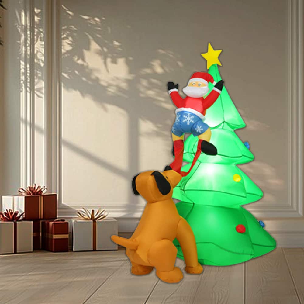 BreeBe - 6.5FT Outdoor Inflatable Christmas Tree Decoration with Santa and Built-In LED Lights - Green