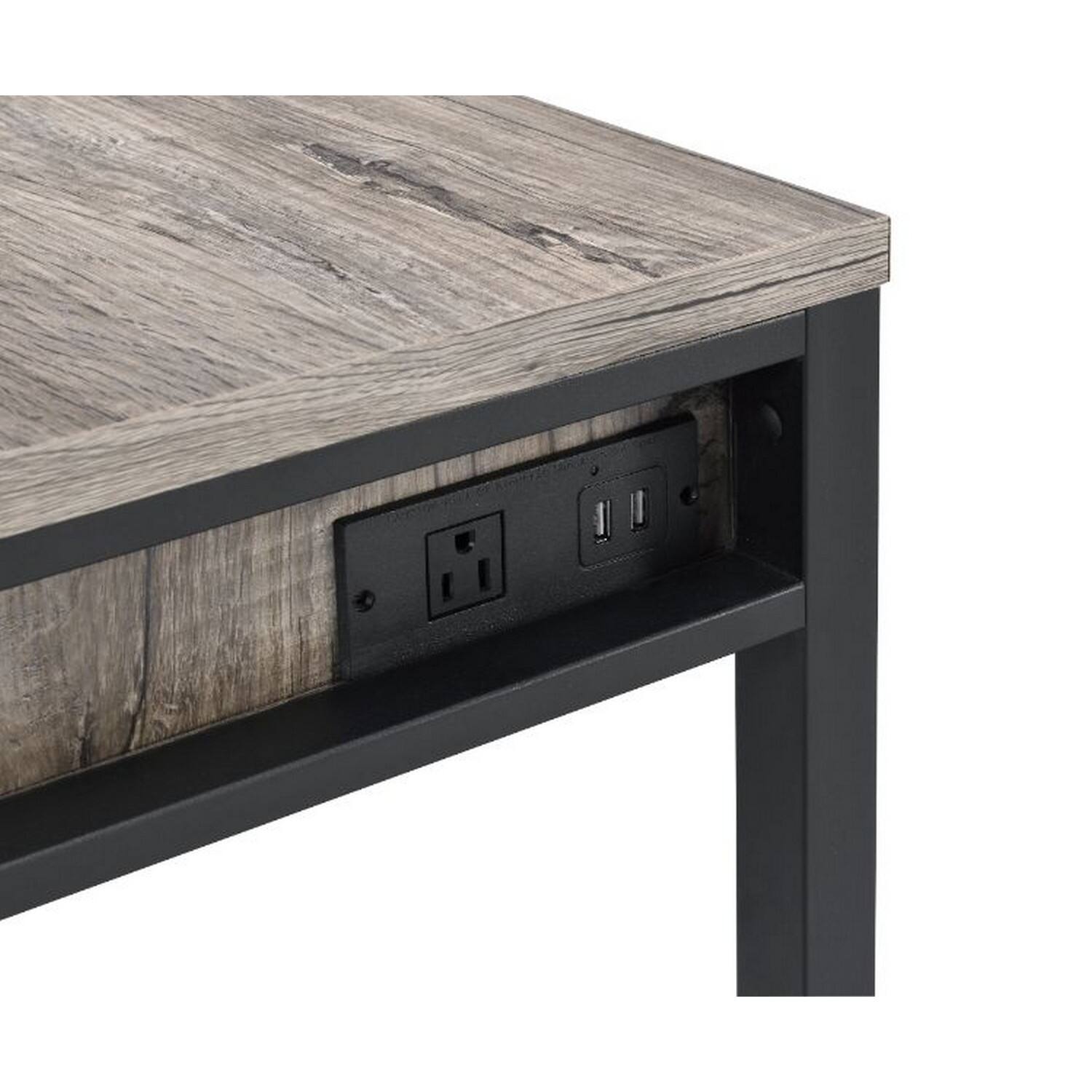 Angle. Manhattan Lane - Built-in USB Port Writing Desk, Light Weathered Oak and Black - Gray, Black.
