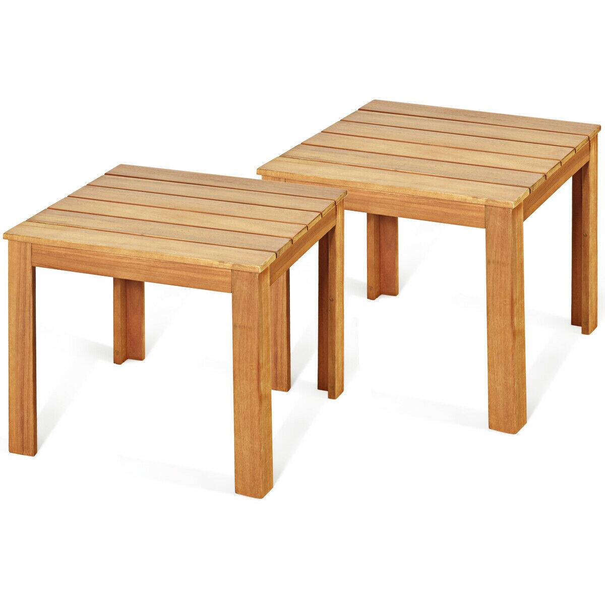 Front. Gymax - Gymax 2PCS Wooden Square Side End Table Patio Coffee Bistro Table Indoor Outdoor Natural - Natural.
