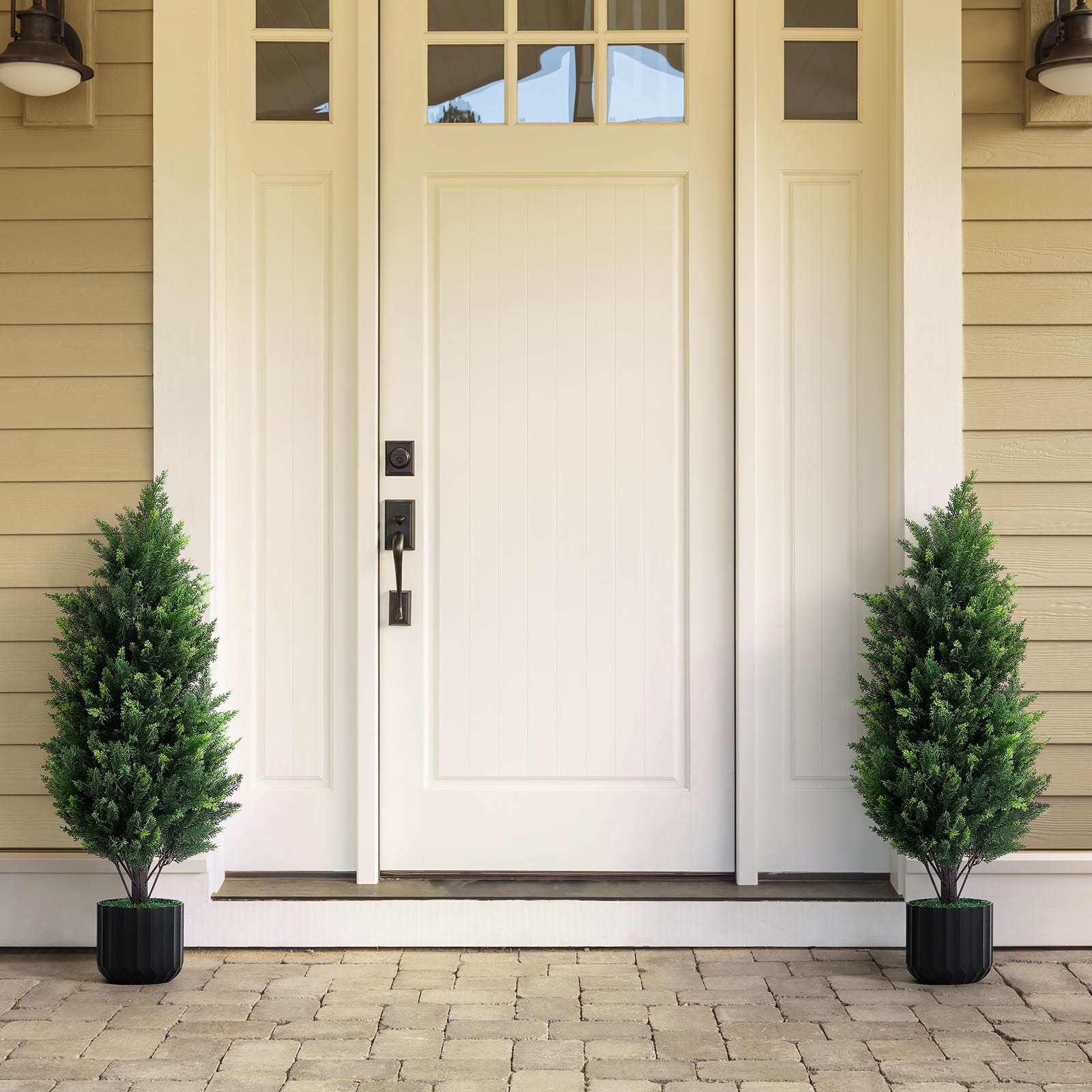 Oumilen - 2PCS Artificial Cedar Topiary Tree with UV-Resistant Foliage, Fake Evergreen Tree for Indoor Outdoor Home, Garden