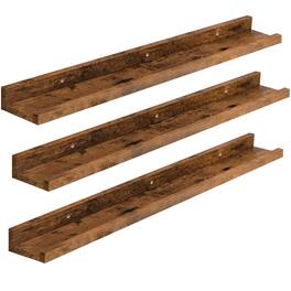 Dazzed Corner - Set of 3 Floating Wall Shelves, 35.4" Hanging Shelves with Raised Edge & Invisible Brackets - Rustic Brown