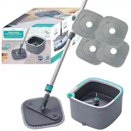 True & Tidy - Spin Mop And Bucket True Clean System With 2 Extra Mop Pads - Gray