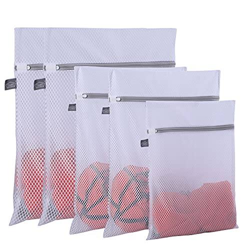 Front. DORLUKFU - Laundry Mesh Wash Bags, Lingerie Bags for Washing Delicates, Mesh Laundry Bags for Washing Machine, White Net, Grey - White.